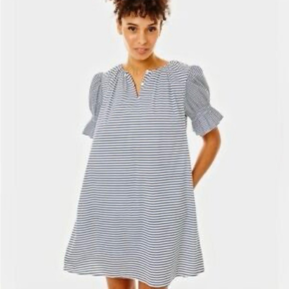 Addison Bay Navy and White Striped Midi Dress